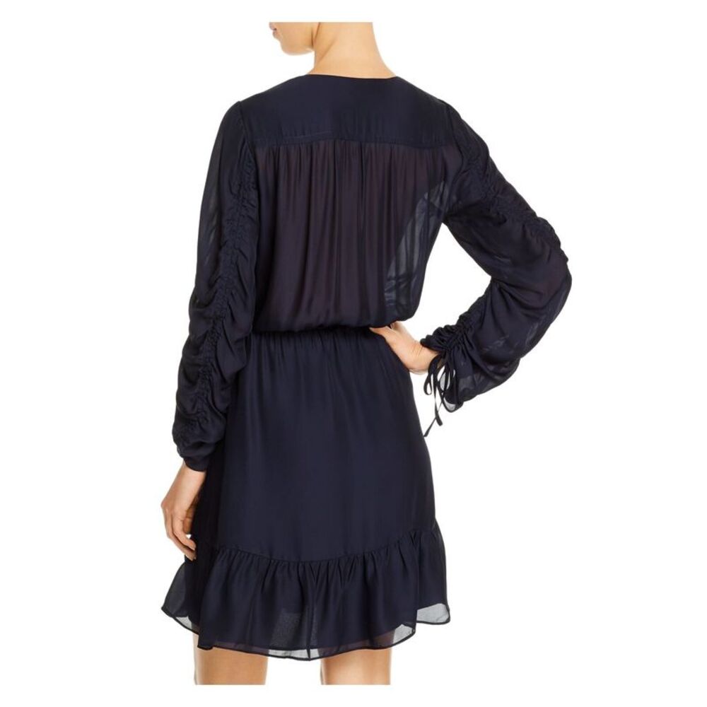 PARKER Womens Navy Ruffled Sleeve V Neck Short Wear To Work Fit + Flare Dress S - Picture 3 of 3